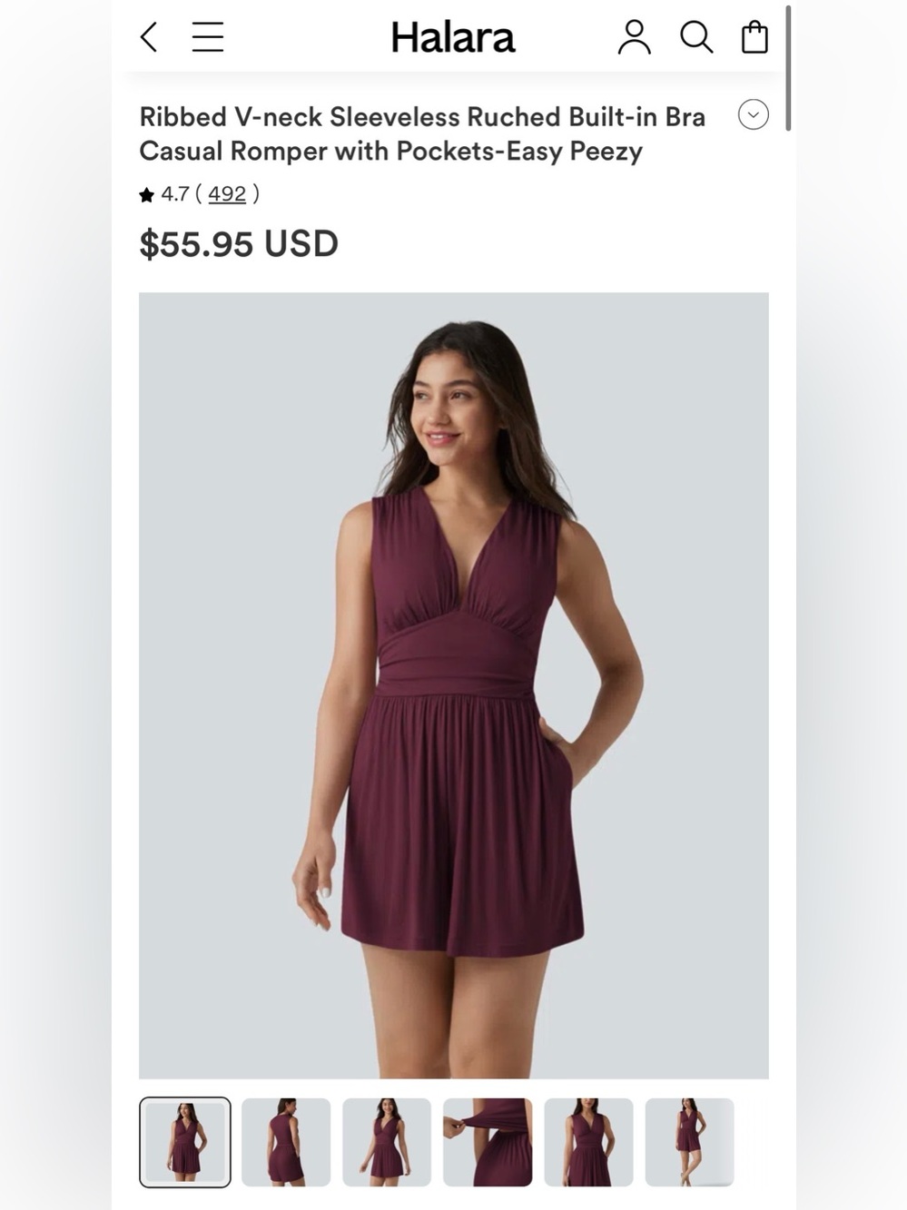 Sleeveless Ruched Built-in Bra Casual Romper with Pockets w/ easy peezy (NWOT)